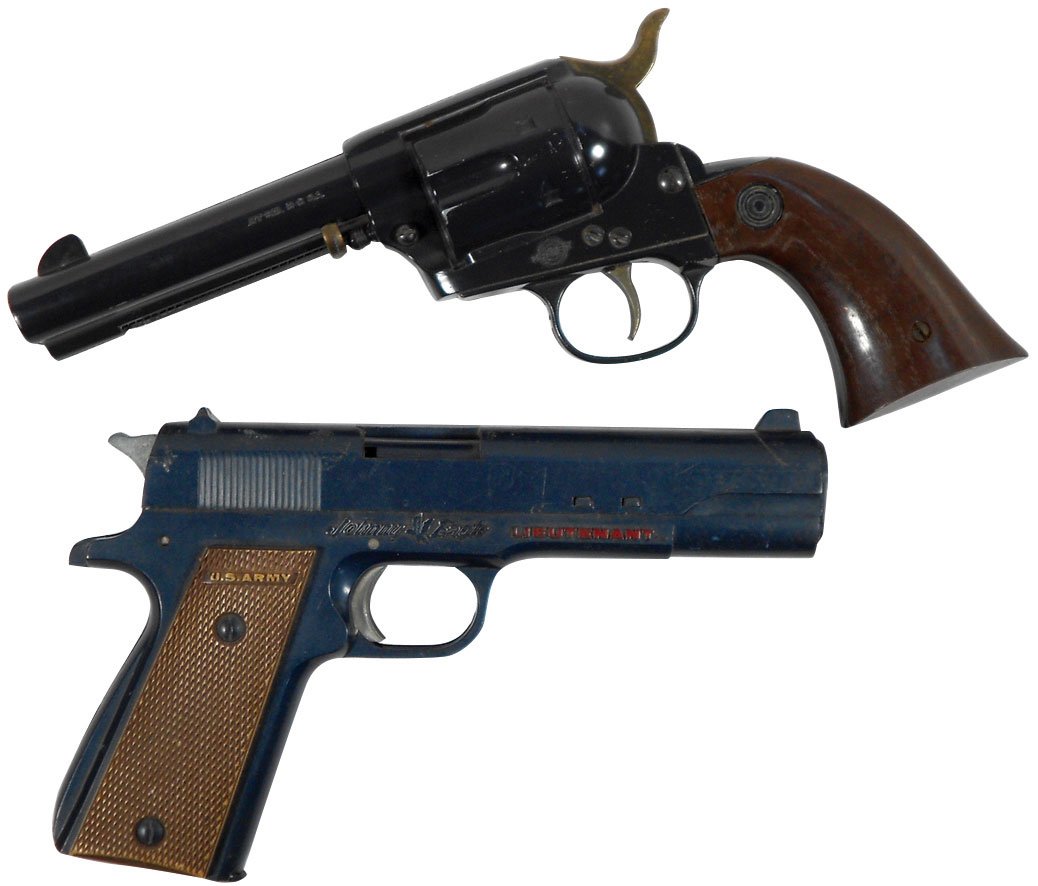 BB guns (2), "Johnny Eagle Lieutenant" & Daisy .177 cal: BB guns (2), "Johnny Eagle Lieutenant" & Daisy .177 cal in shape of revolver, Good cond, up to 10"L.
