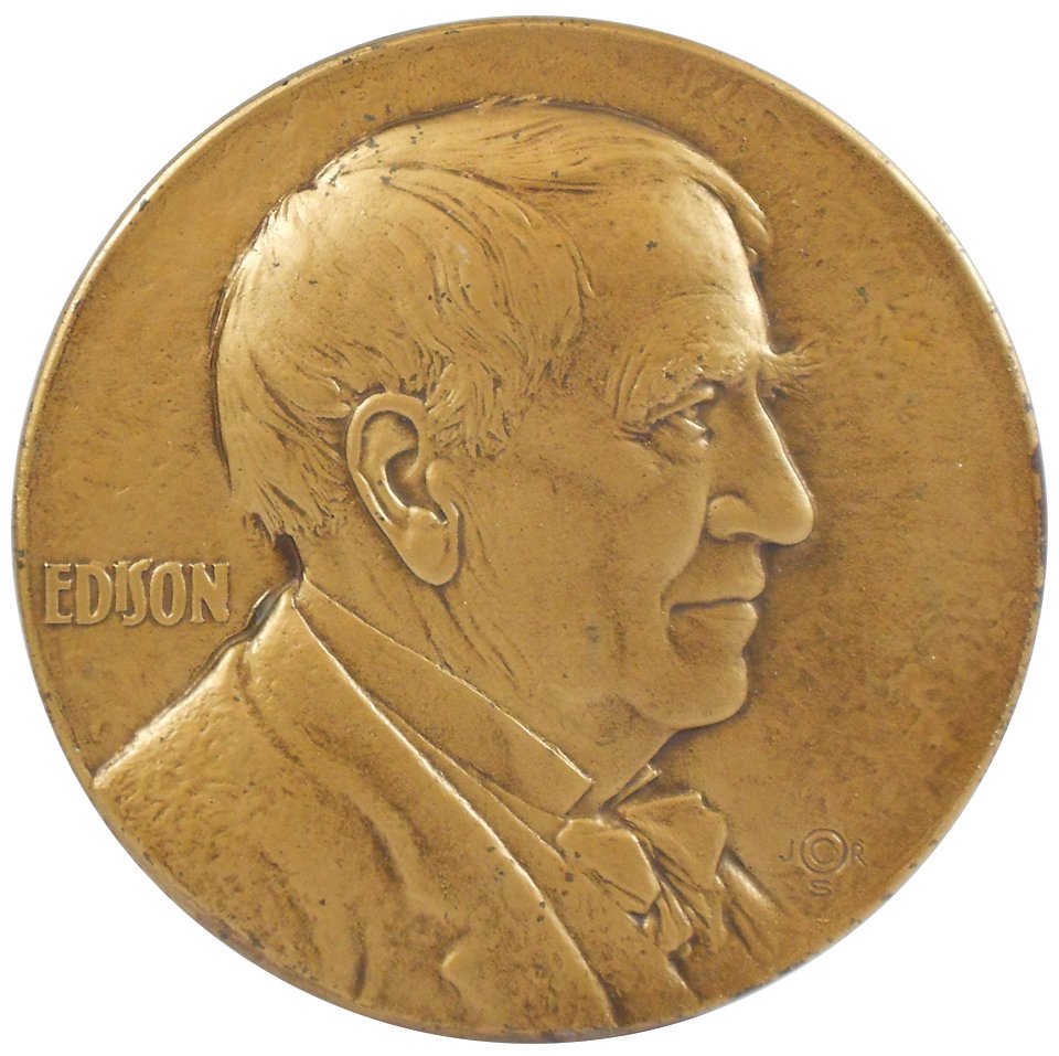 Thomas Edison plaque, cast iron w/gold paint, Medallic: Thomas Edison plaque, cast iron w/gold paint, Medallic Art. Co.-NY, Exc cond, 16"Dia.