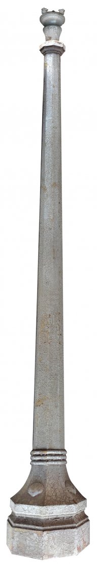 Petroliana, gas station light post, Shell Oil, "Shell": Petroliana, gas station light post, Shell Oil, "Shell" is cast on iron base w/old wrinkled paint over orig yellow & red paint, VG cond, approx 10'6"H x 18"W.