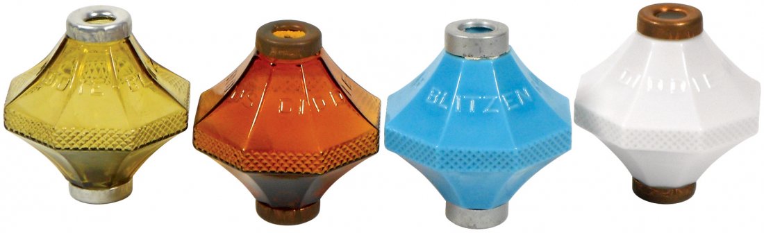 Lightning rod balls (4), all Diddie Blitzen, root beer: Lightning rod balls (4), all Diddie Blitzen, root beer amber, light amber, white milk glass & blue milk glass, Exc cond w/some roughness under caps, largest 4"Dia.