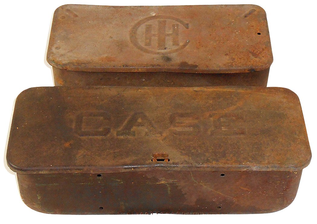 Tool boxes (2), J.I Case & I.H., earlier 1900's, both: Tool boxes (2), J.I Case & I.H., earlier 1900's, both VG cond, largest is 4.5"H x 15"W.