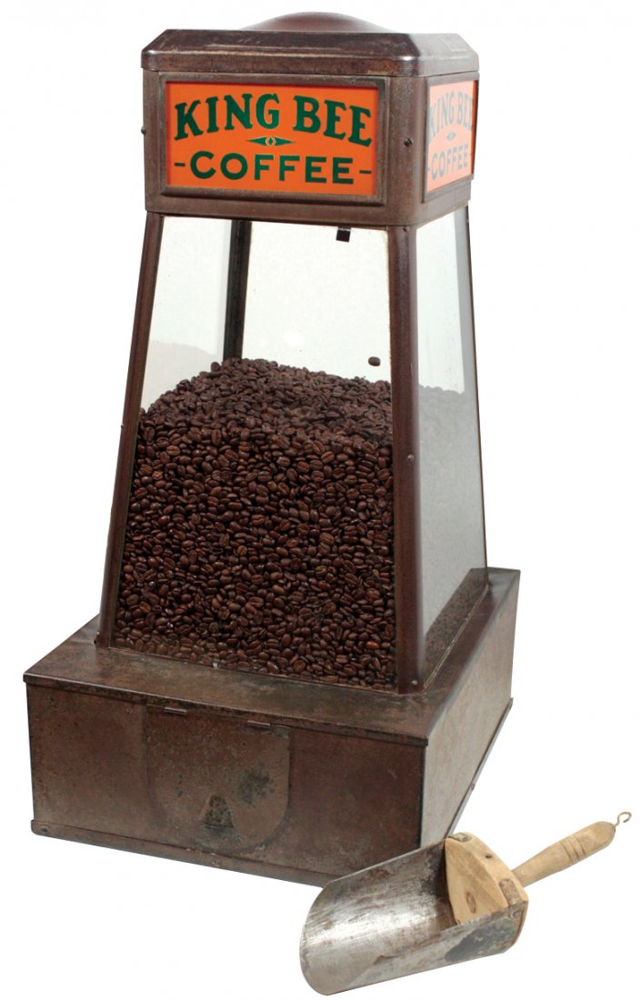 Country store coffee bean dispenser, "King Bee Coffee",