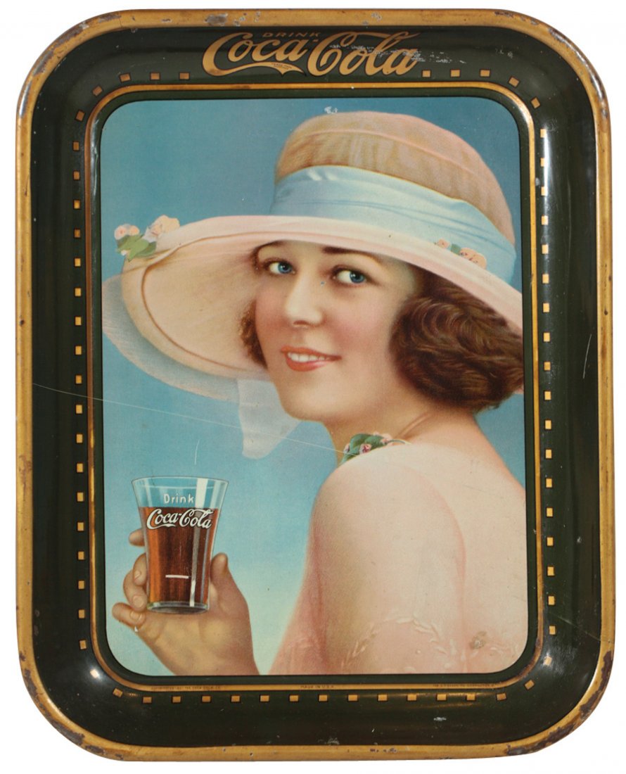 Coca-Cola serving tray, c.1922, litho on metal by H.D.: Coca-Cola serving tray, c.1922, litho on metal by H.D. Beach Co.-Coshocton, O., VG cond w/scratch across image & border wear, 13"H x 10.25"W.