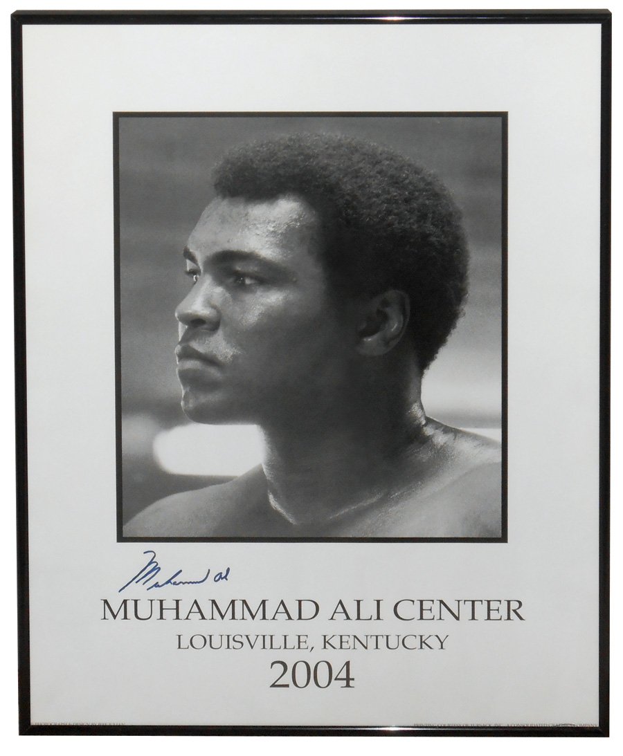 Sports, boxing, autographed poster, Muhammad Ali Center: Sports, boxing, autographed poster, Muhammad Ali Center Louisville, Kentucky 2004, signature obtained in person by Steve Pilchen, Exc cond, 24"H x 18"W.