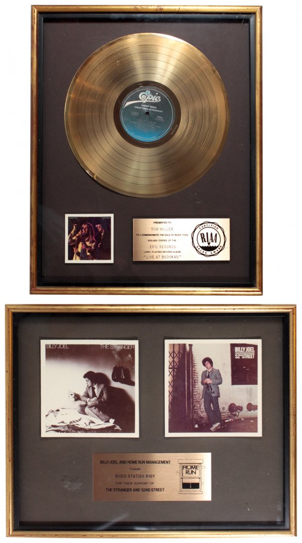 Music awards (2), Live at Budokan by Cheap Trick RIAA: Music awards (2), Live at Budokan by Cheap Trick RIAA award for 500,000 sales presented to Tom Miller, Billy Joel & Home Run Management Thank You award presented to radio station WIGY, Steve Pilchen c