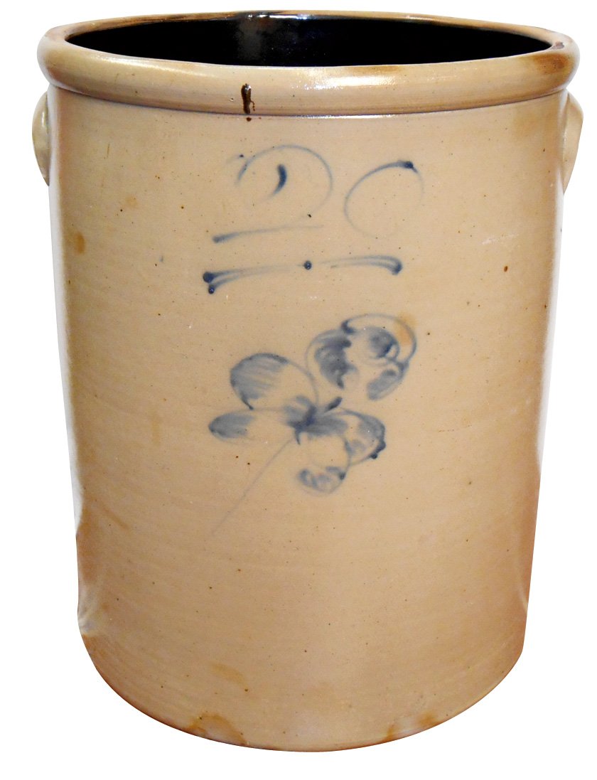Stoneware crock, salt glaze 20 gal Butterfly, back: Stoneware crock, salt glaze 20 gal Butterfly, back stamped Red Wing Stoneware Co., turkey dropping on front rim, Exc cond w/small chip on left handle, 22"H.