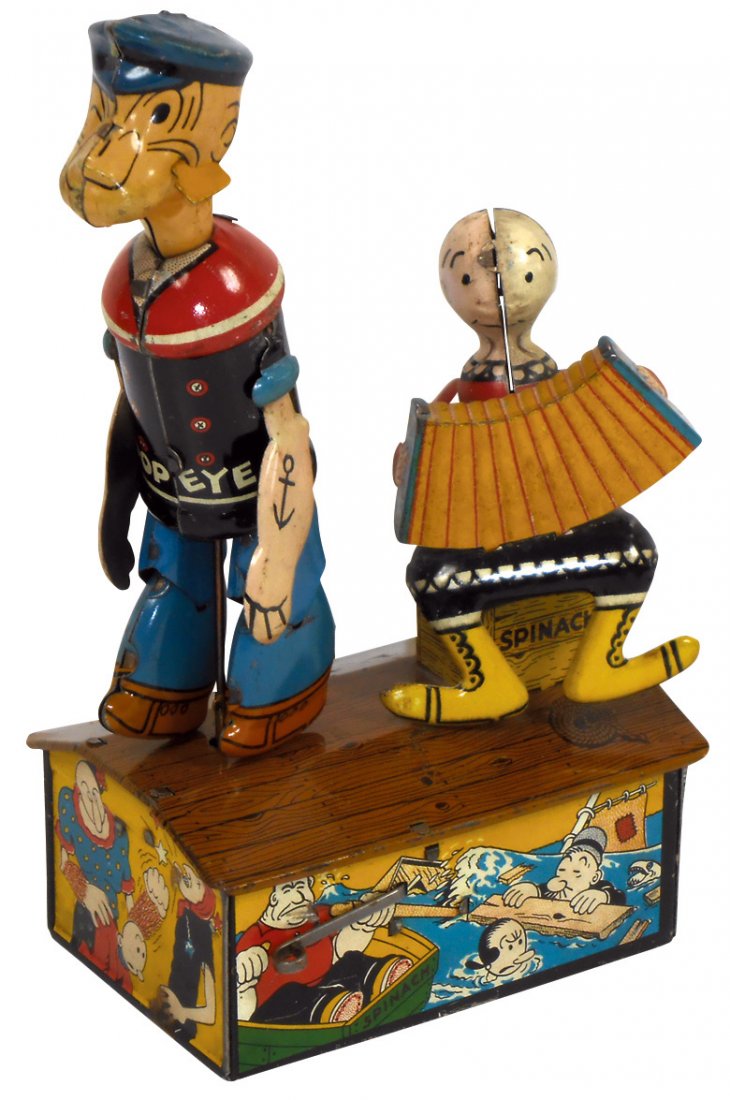 Toy, Popeye and Olive Oyl Jiggers, Marx tin windup, Exc: Toy, Popeye and Olive Oyl Jiggers, Marx tin windup, Exc cond w/minor paint wear, 10"L.