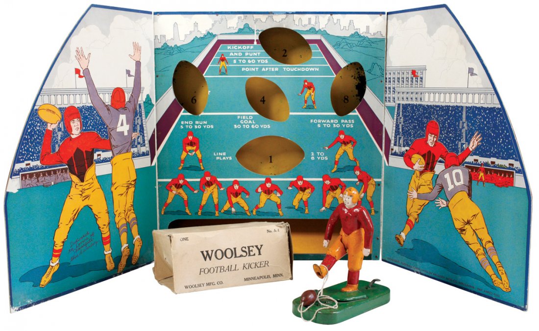 Toy, football kicker in orig box & gameboard, Woolsey,