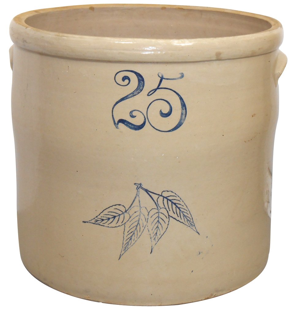 Stoneware crock, Red Wing 25 gal Birchleaf w/no oval,: Stoneware crock, Red Wing 25 gal Birchleaf w/no oval, VG cond w/minor chips on top inner rim, 20"H x 22"Dia.