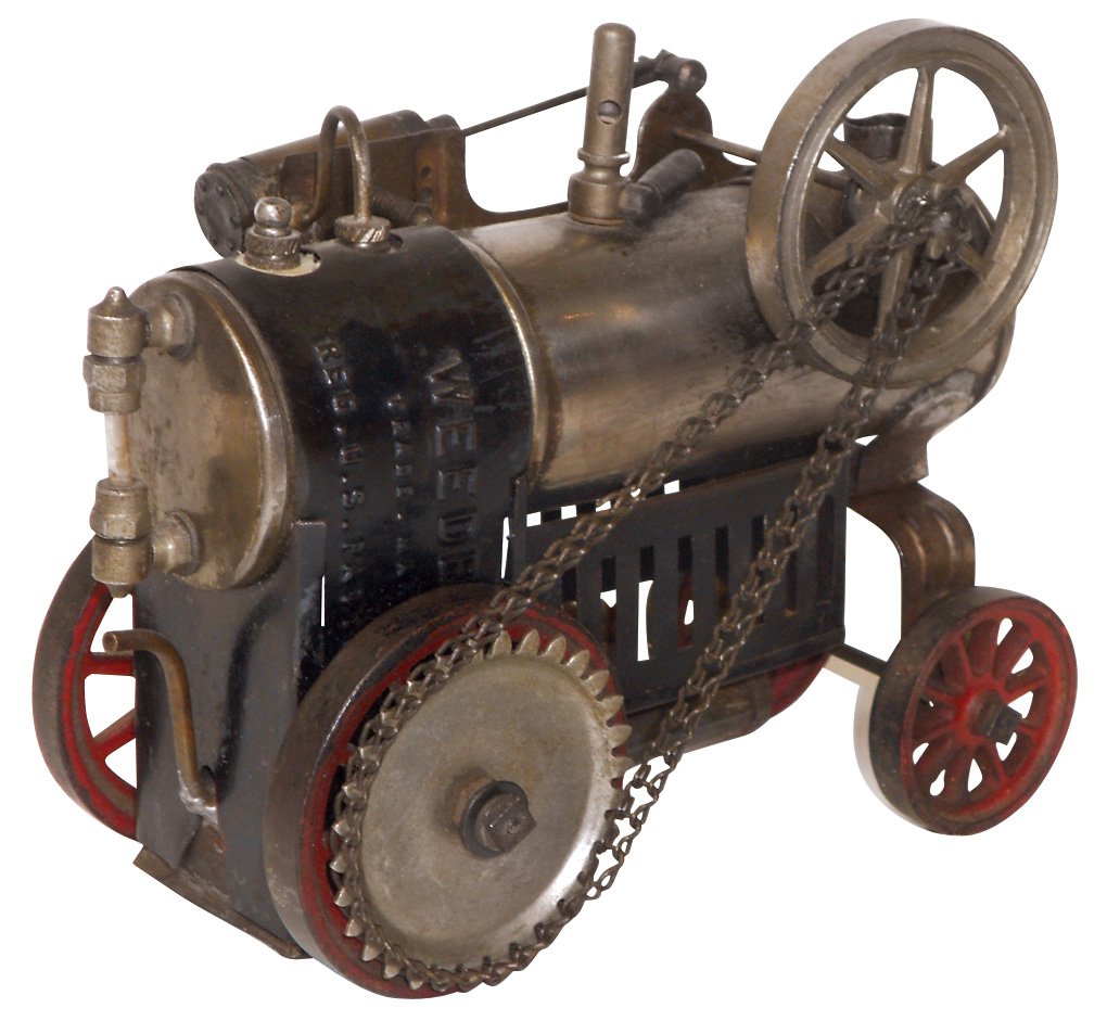 Toy steam-powered tractor, Weeden, Exc cond w/orig: Toy steam-powered tractor, Weeden, Exc cond w/orig paint, 5.5"H x 7"L.