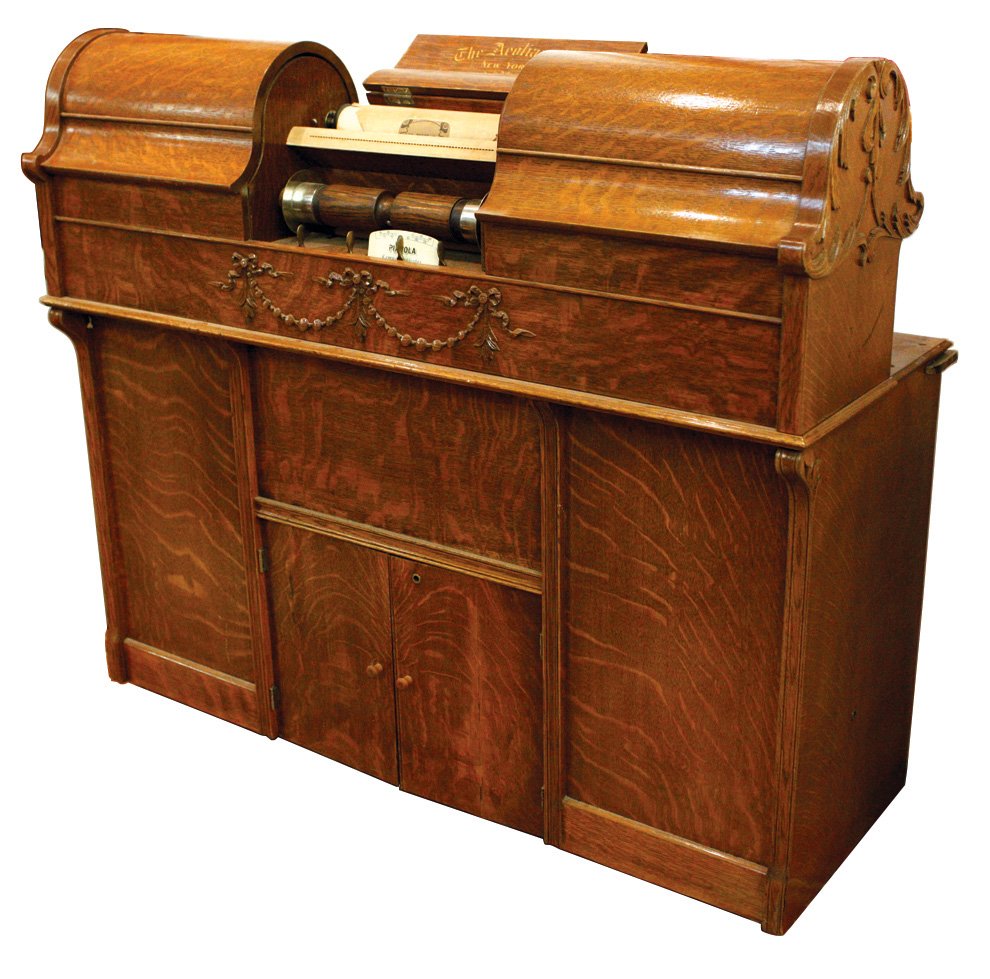 Musical, Pianola, mfgd by The Aeolian Co.-New York,: Musical, Pianola, mfgd by The Aeolian Co.-New York, beautiful quarter-sawn oak case w/carved trim, the first of player pianos, last made in 1905, place a roll & pump your feet to make beautiful music,