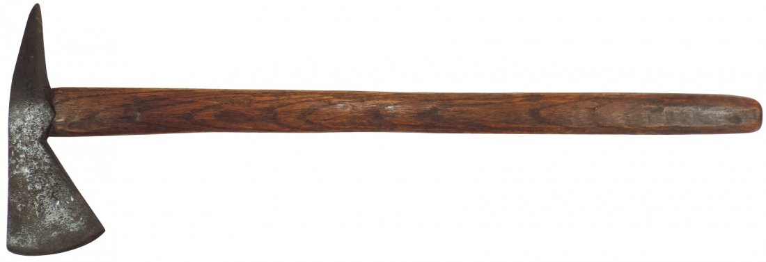 Native American spike axe, made by Underhill Tool Edge: Native American spike axe, made by Underhill Tool Edge Co., c.1760-1840, classical style was a favorite among Iroquois tribes in the French/Indian Wars, featured in "Indian Tomahawks and Frontiersmen 