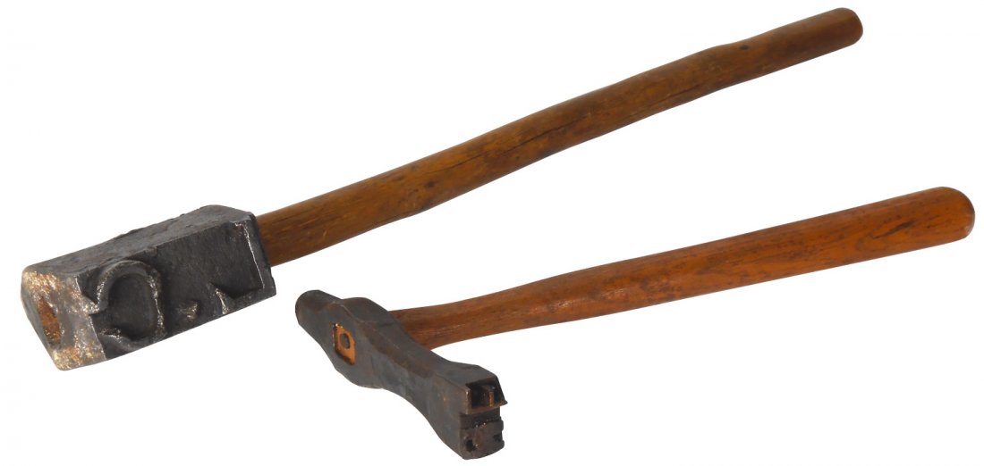Antique log marking hammers (2), cast iron stamps used