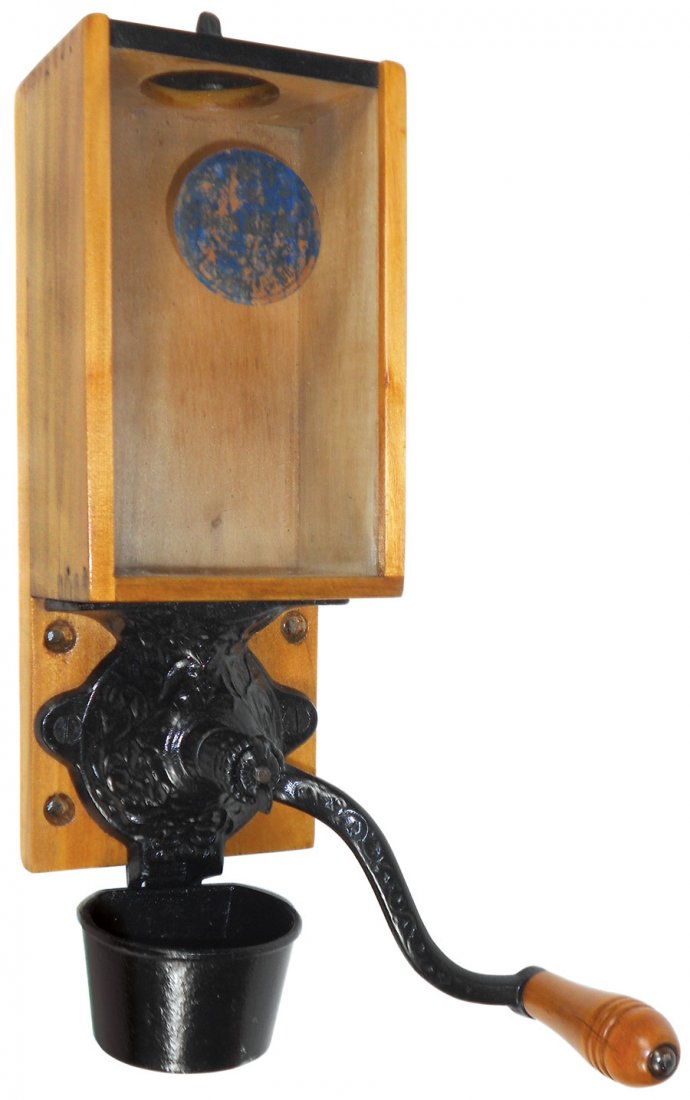 Coffee grinder, Arcade X-ray w/decal on glass, all orig: Coffee grinder, Arcade X-ray w/decal on glass, all orig w/metal catch cup, Exc cond, 15.5"H.