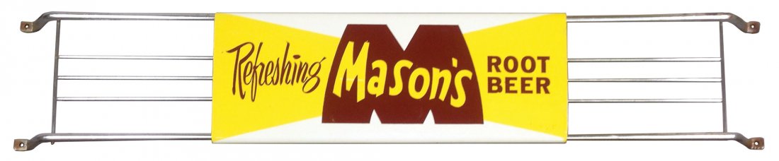 Soda fountain door push, Mason's Root Beer, overall Exc: Soda fountain door push, Mason's Root Beer, overall Exc cond, 5.5"H x 30"W.