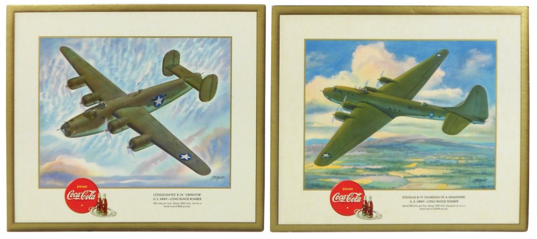 Coca-Cola airplane signs (10), c.1943, Grumman TBF-1: Coca-Cola airplane signs (10), c.1943, Grumman TBF-1 Avenger, Lockheed LP-28 Lightning, Brewster SB2A-1 Buccaneer, Consolidated PBY-5 Catalina, Consolidated B-24 Liberator, Douglas B-19, Guardian of a