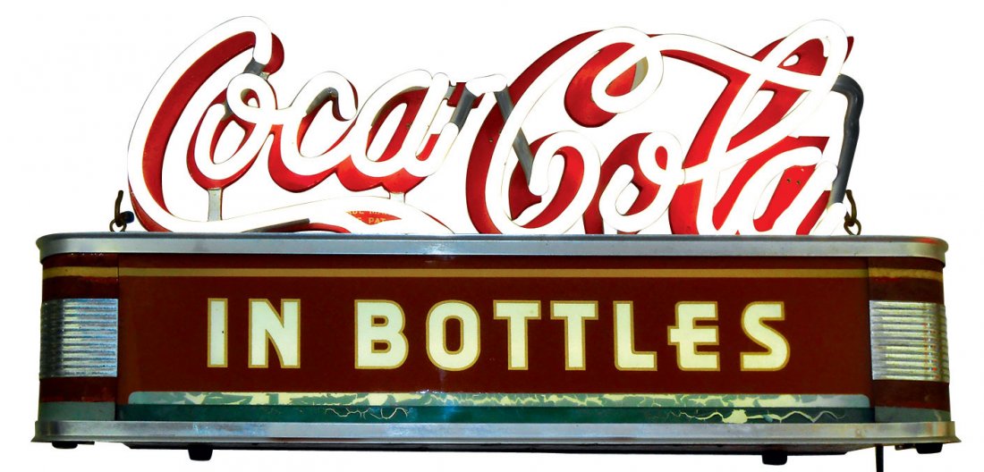 Coca-Cola neon counter sign, "Coca-Cola In Bottles",: Coca-Cola neon counter sign, "Coca-Cola In Bottles", Exc working cond, 13"H x 22"W.