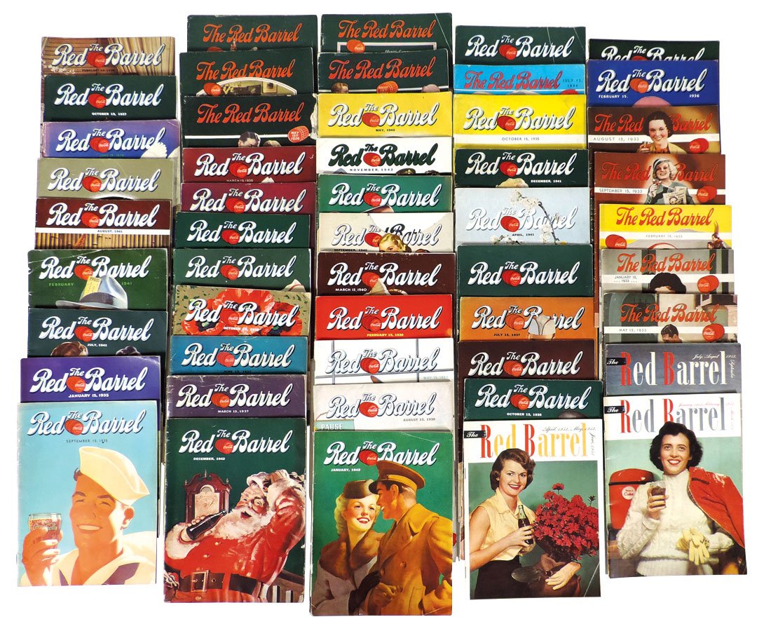 Coca-Cola magazines (50), The Red Barrel, assorted ind: Coca-Cola magazines (50), The Red Barrel, assorted ind issues from years 1925-1953, colorful & complete, most in VG cond, ea 8.25"H x 6"W.