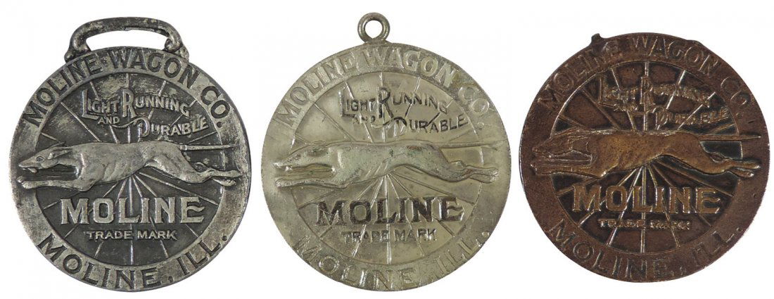 Moline Wagon Co. watch fobs (3), all w/subtle (1 of 1)