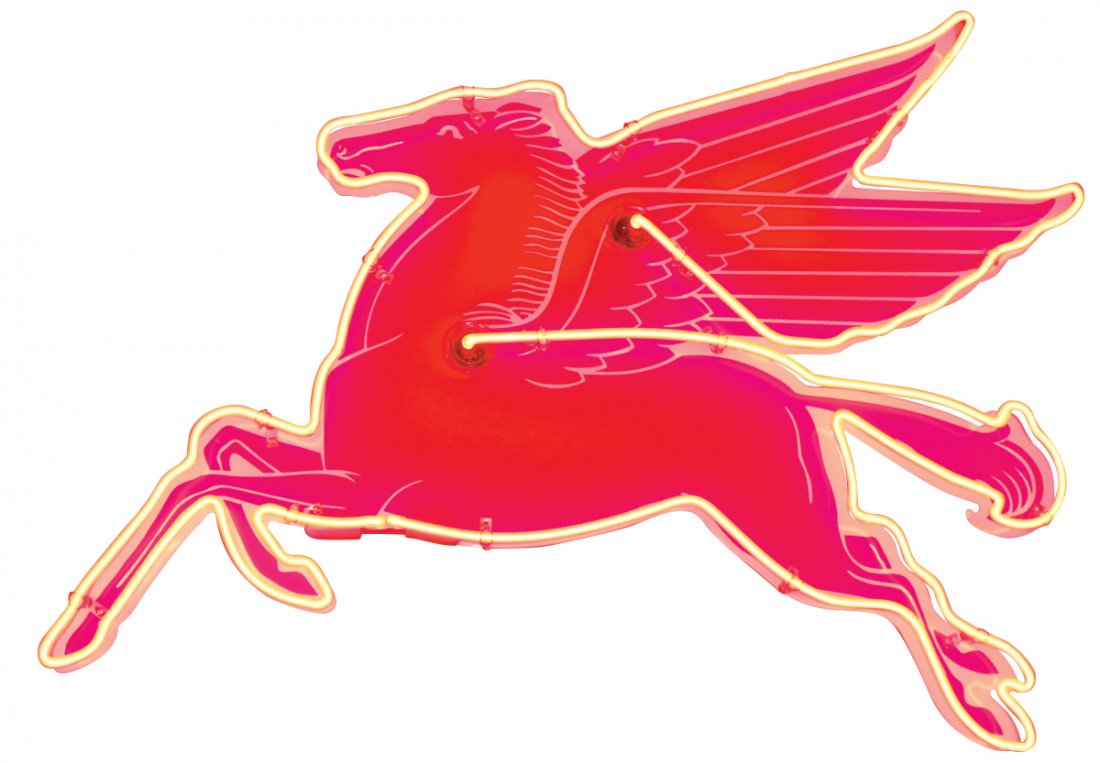 Petroliana sign, Mobil Pegasus, neon on diecut enameled (1 of 1)
