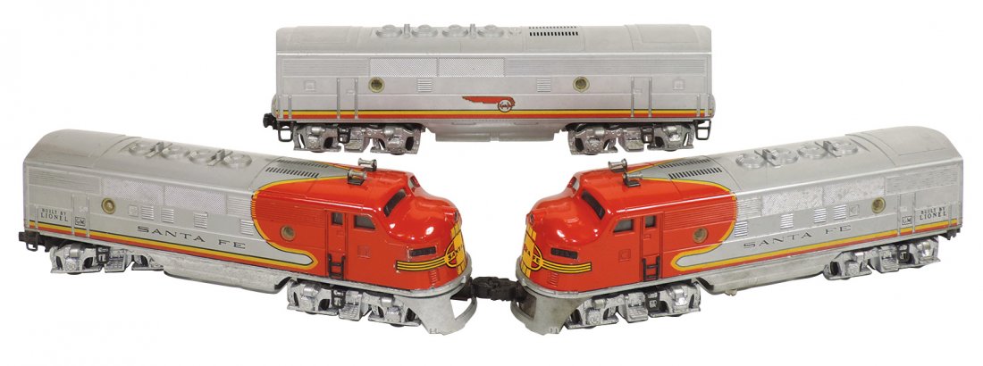 Model train cars (3), Lionel O gauge, Lionel 2353: Model train cars (3), Lionel O gauge, Lionel 2353 locomotive & dummy & General Motors Type F-38, all VG+ cond & 13"L.