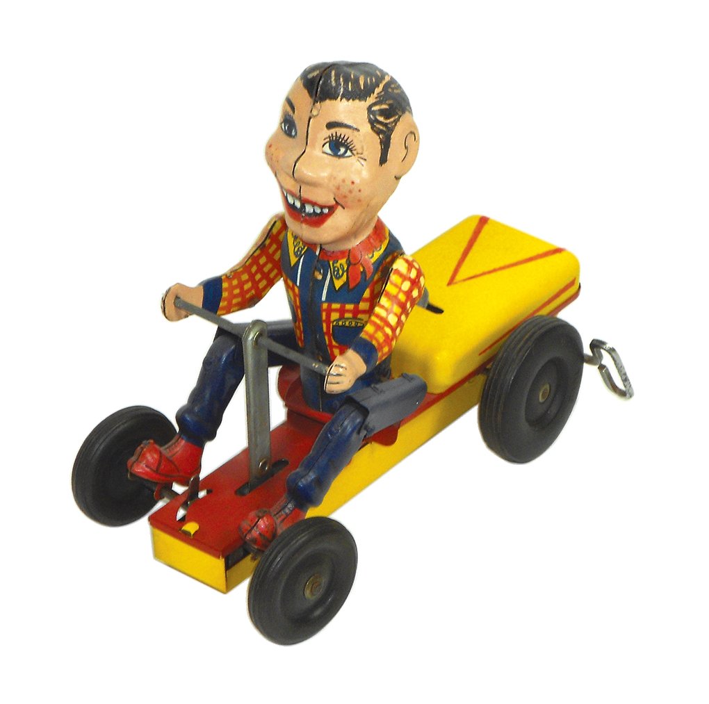 Toy windup, Ny-Lint Howdy Doody Pump Mobile, metal: Toy windup, Ny-Lint Howdy Doody Pump Mobile, metal w/rubber tires, Exc working cond w/some repaint, 9"L.