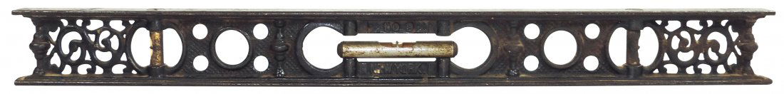 Carpenter level, Davis No. 9, made by M. W. Robinson: Carpenter level, Davis No. 9, made by M. W. Robinson Co.-New York, cast iron w/filigree, VG cond w/some rust due to age, 24"L.