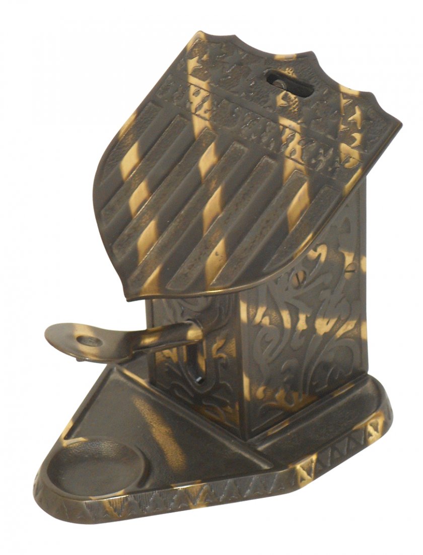 Tobacciana, advertising cigar cutter, The Yankee, 2-pc: Tobacciana, advertising cigar cutter, The Yankee, 2-pc cigar cutter & match holder, mfgd by The Yankee Mfg Co.-Marion, IN, patd Dec 21, 1908, embossed cast iron, Exc cond, 7"H x 5.5"W x 7"D.