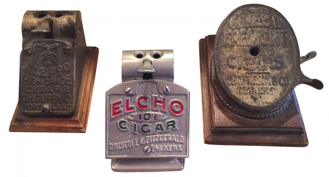 Tobacciana, cigar cutters (3), Aleppo High Grade Cigars: Tobacciana, cigar cutters (3), Aleppo High Grade Cigars w/Shriner logo, from C.H. Guppy Co.-Portland, mfgd by Erie Specialty, patd 1891, Elcho 10 Cent Cigar-Driscoll & Fitzgerald Makers, mfgd by Brunh