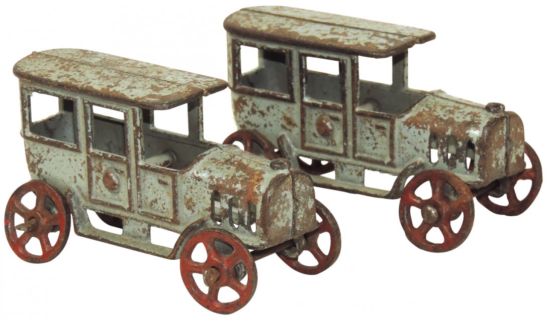 Toys (2), matching unmarked limousines, cast iron, VG: Toys (2), matching unmarked limousines, cast iron, VG cond w/paint wear, 4.25"L.
