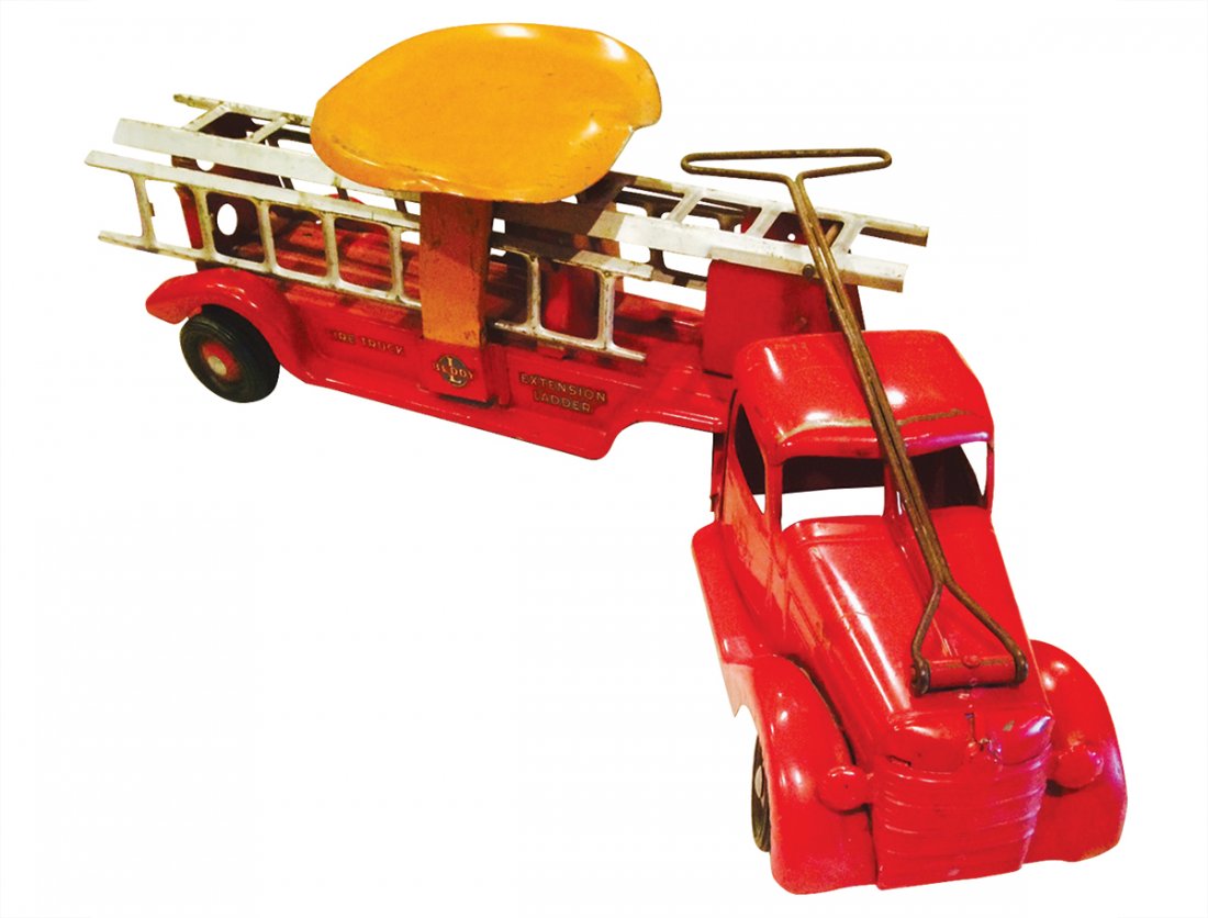 Toy fire truck, Buddy L SitNRide, c.1940's pressed