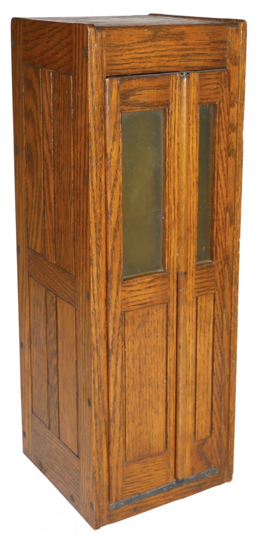 Salesman's sample telephone booth, mfgd by C.B.: Salesman's sample telephone booth, mfgd by C.B. French Cabinet Co.-Brooklyn, NY w/orig decal on bottom along w/Western-Electric Company metal plate, oak w/fully paneled exterior, hinged folding door t