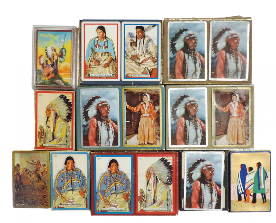 Native American playing card decks (16), all w/Indians,: Native American playing card decks (16), all w/Indians, 6 from Great Northern Railway, all in VG cond.