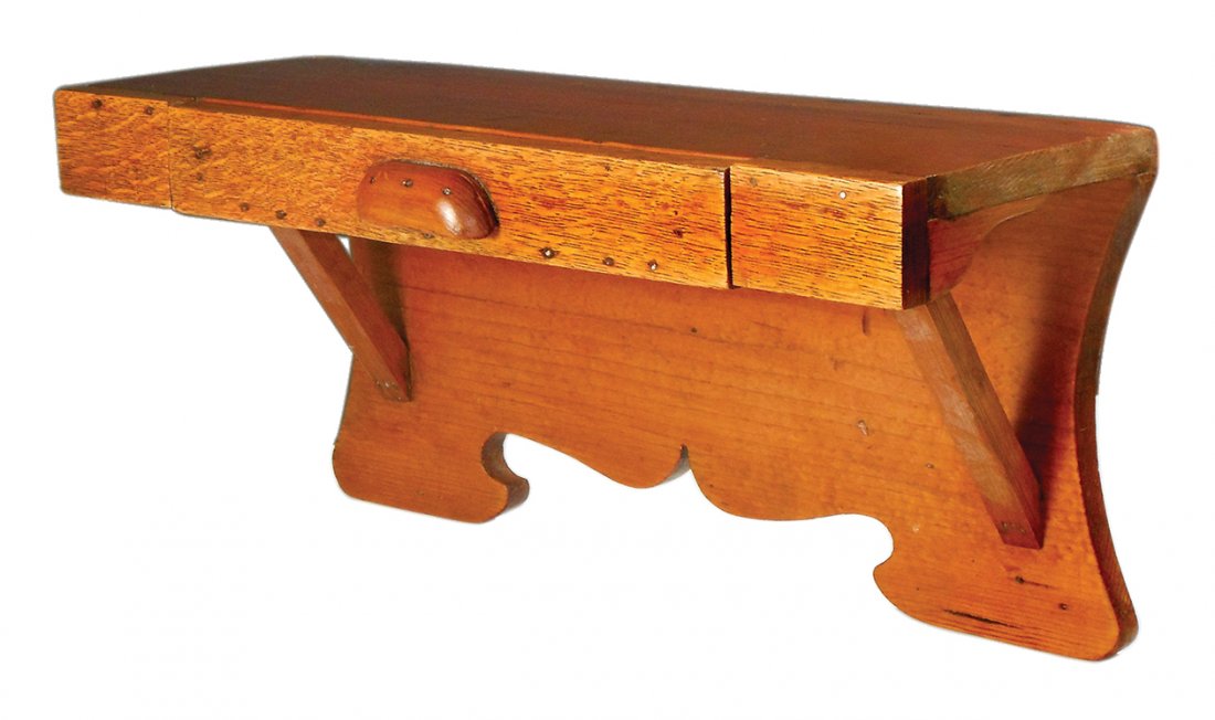 Clock shelf, handmade w/nicely grained center drawer,: Clock shelf, handmade w/nicely grained center drawer, VG cond, 9"H x 19"W x 7.25"D.