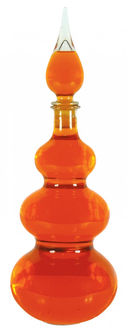 Apothecary show jar, triple bulbous jar w/pointed: Apothecary show jar, triple bulbous glass jar w/pointed stopper, Exc cond, 21"H.
