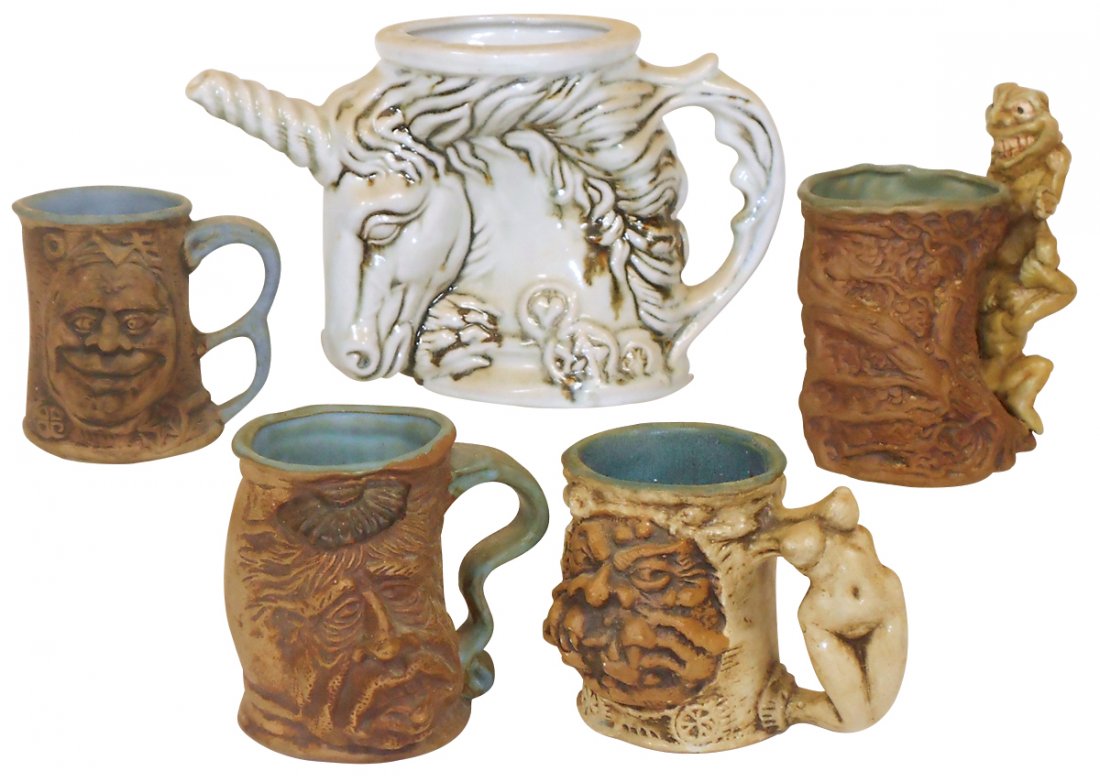 Jim Rumph pottery (5), 1971 Ogre Gremlin, 1971: Jim Rumph pottery (5), 1971 Ogre Gremlin, 1971 Fertility, 1971 The Hangover, 1973 3 Trolls & 1980 Unicorn pitcher, all Exc cond, tallest 7.5"H.