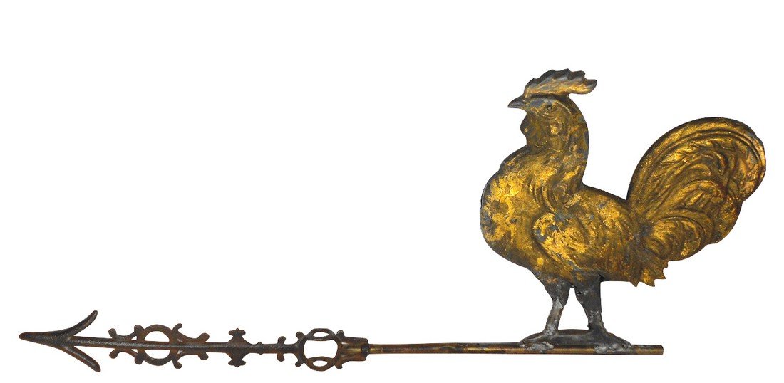 Weathervane, rooster, zinc, Good cond w/major repair at (1 of 1)