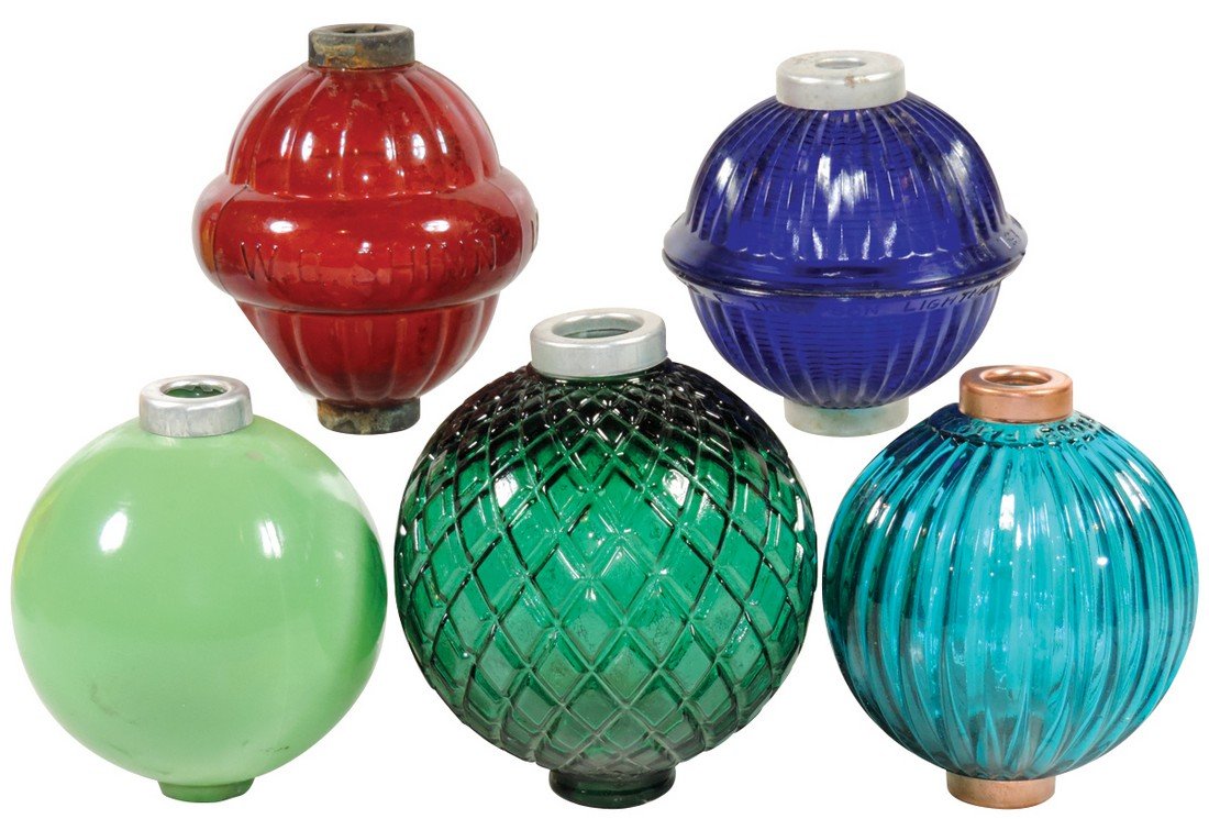 Lightning rod balls (5), red Shinn, green quilt flat, (1 of 1)