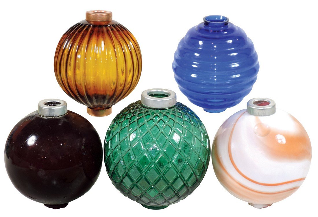 Lightning rod balls (5), green quilt flat, cobalt blue (1 of 1)