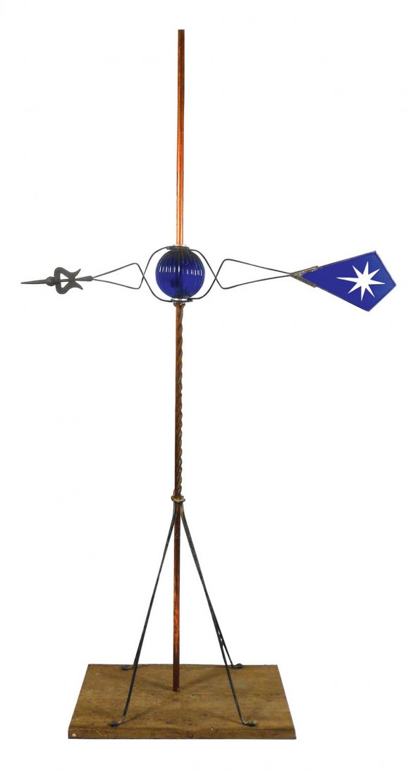 Weathervane, iron kite tail arrow w/cobalt blue glass (1 of 1)