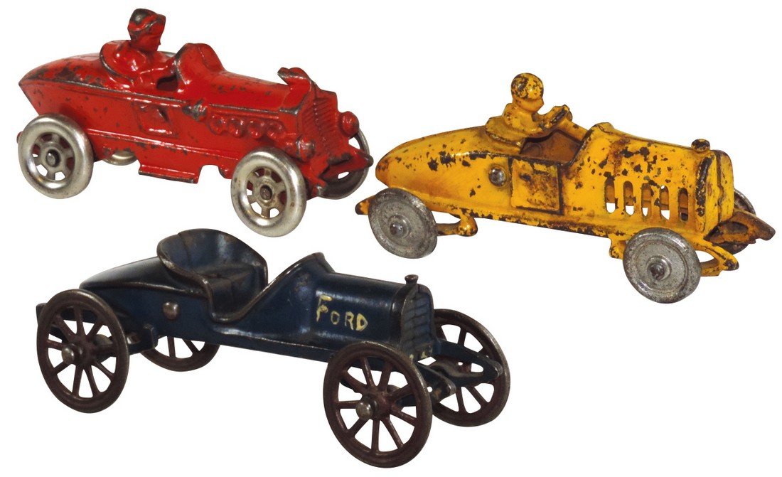 Toy race cars (3), (2) A. C. Williams boat-tail racers (1 of 1)