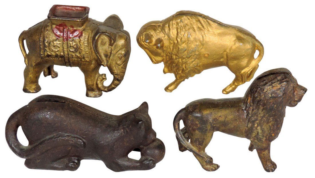 Still banks (4), Cat w/Ball, VG cond, 5.75"L; Elephant, (1 of 1)