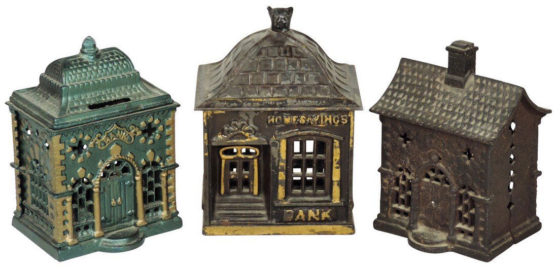 Still banks (3), Home Savings Bank, Dog Finial, J. & E. (1 of 1)