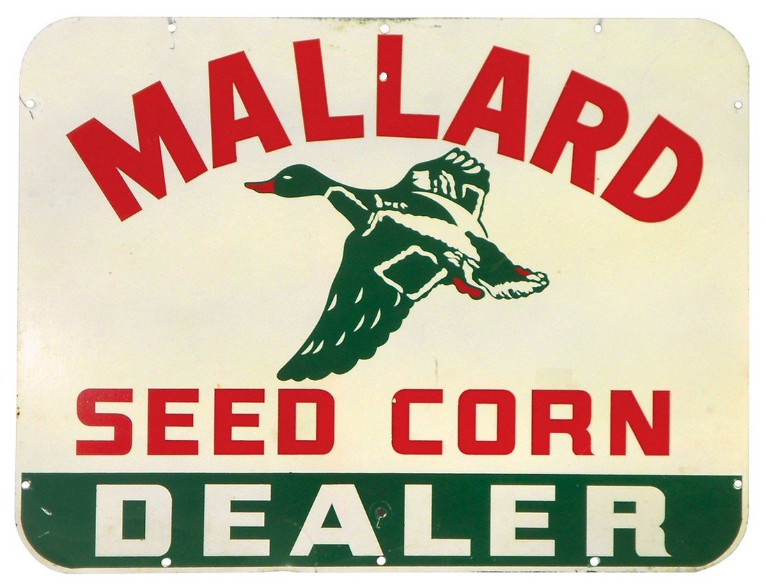 Seed sign, Mallard Seed Corn Dealer, metal, VG+ cond (1 of 1)