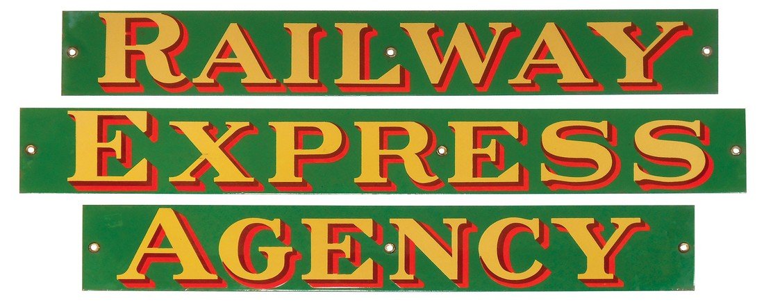 Railway Express Agency sign, 3-pc porcelain, very (1 of 1)