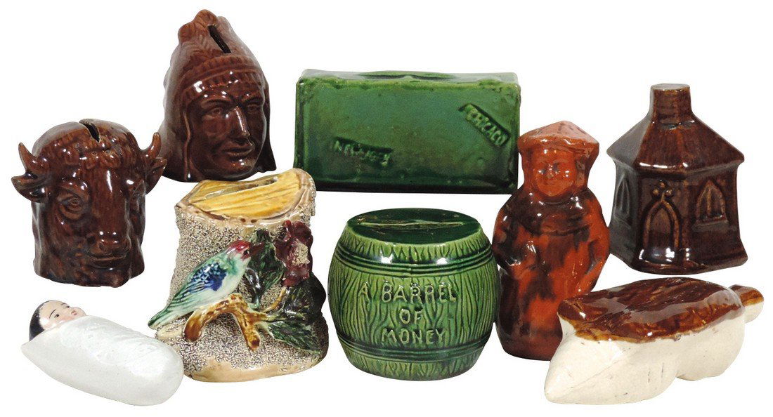 Still banks (9), A Barrel of Money, suitcase (marked (1 of 1)