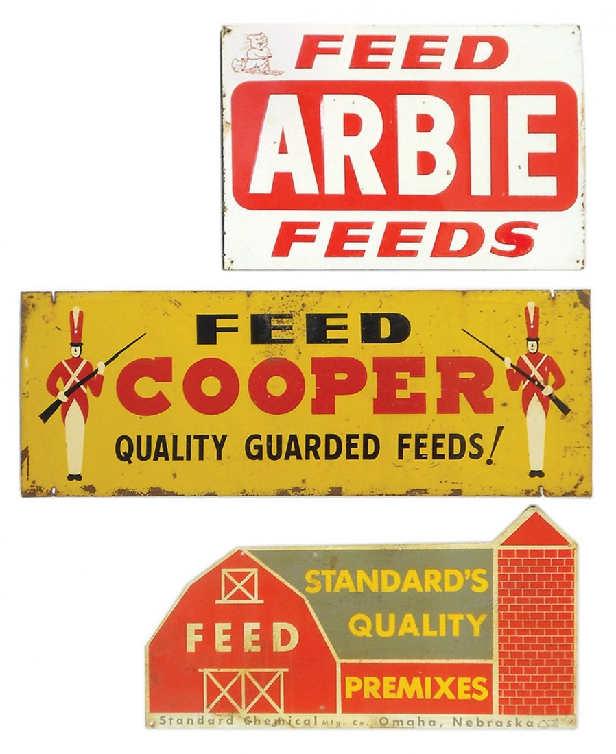 Feed signs (3), Arbie Feeds, VG+ cond, 12"H x 18"W & (1 of 1)