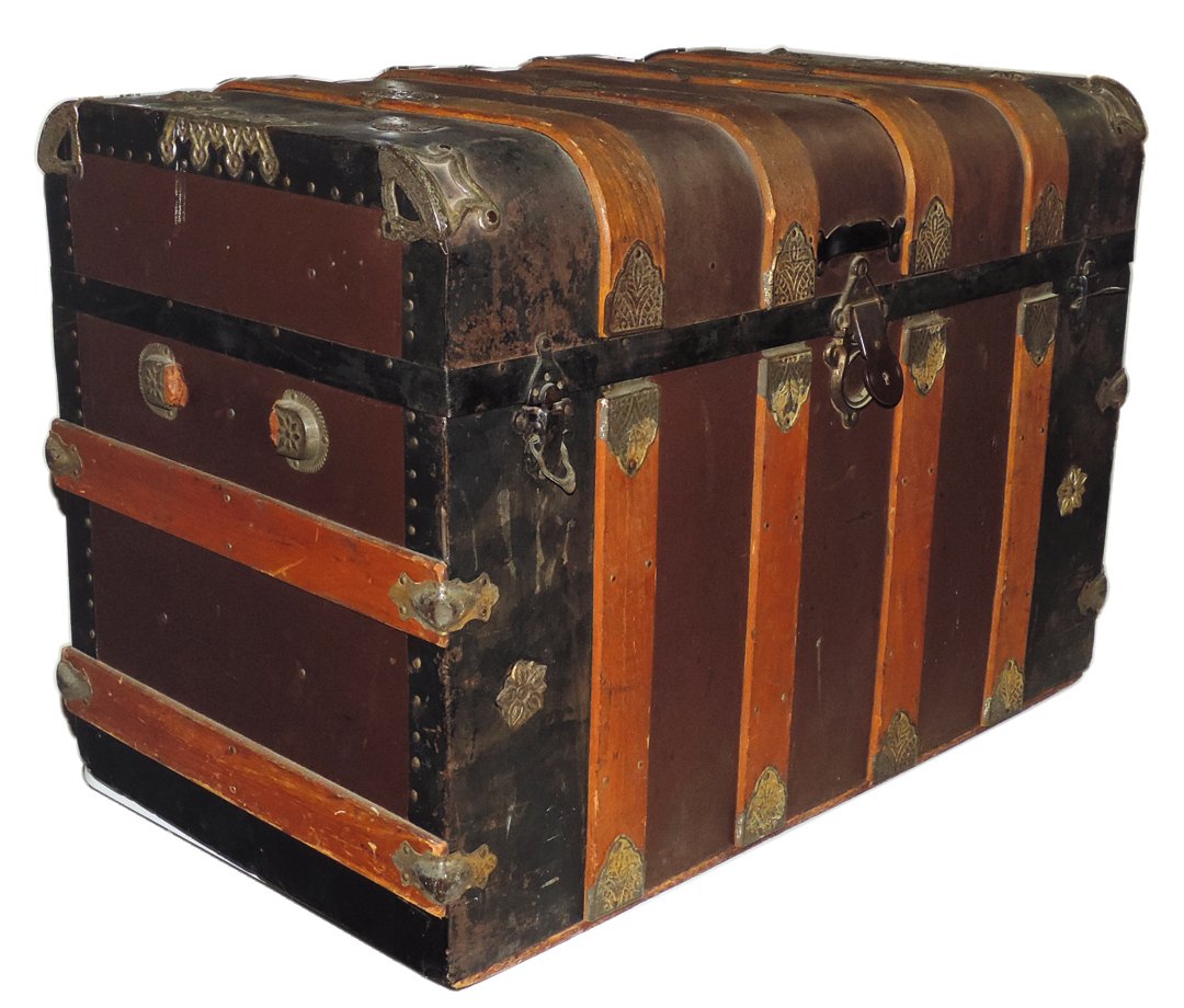 Furniture, trunk, flat-top style w/colorful (1 of 3)