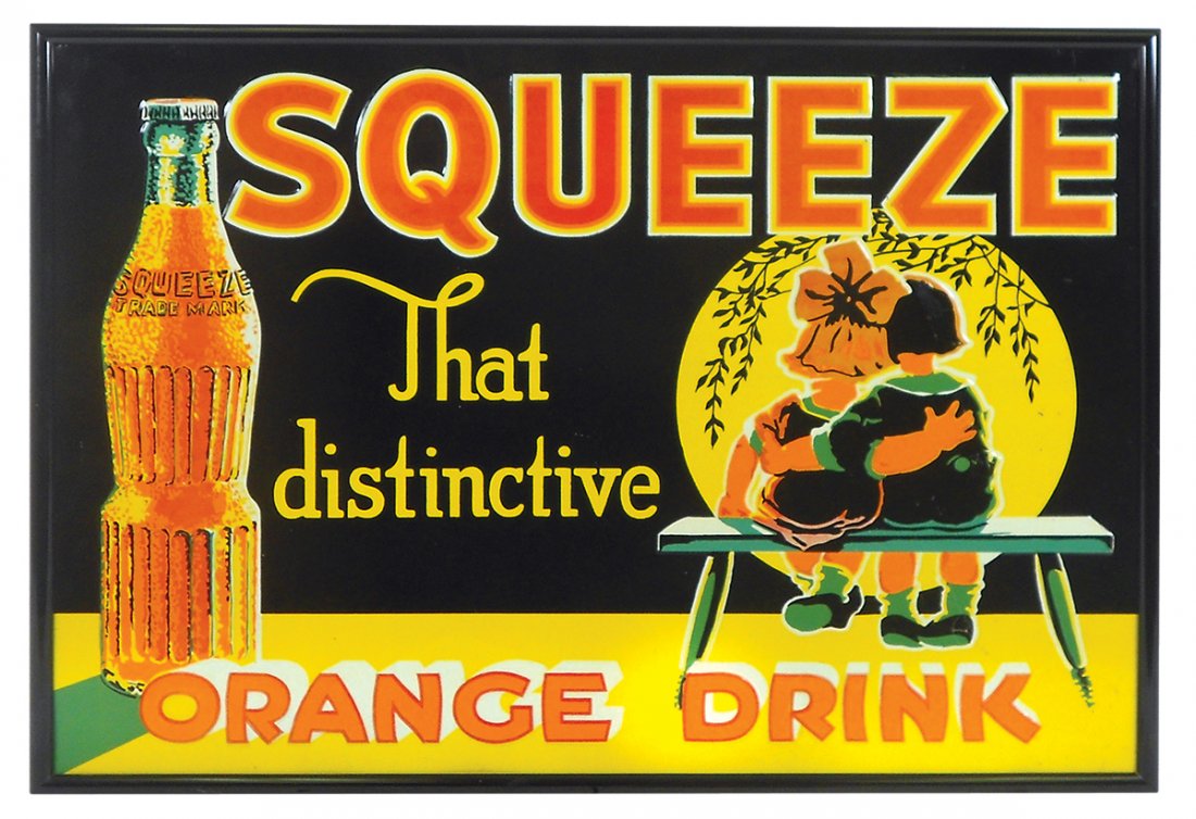 Soda fountain sign, Squeeze Orange Drink, embossed (1 of 1)