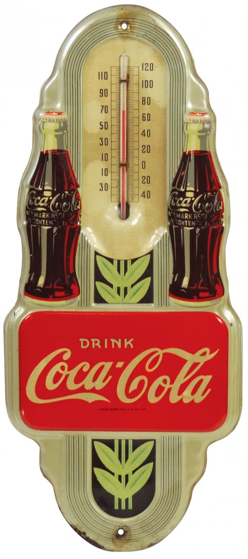 Coca-Cola thermometer, embossed diecut metal w/2 (1 of 1)